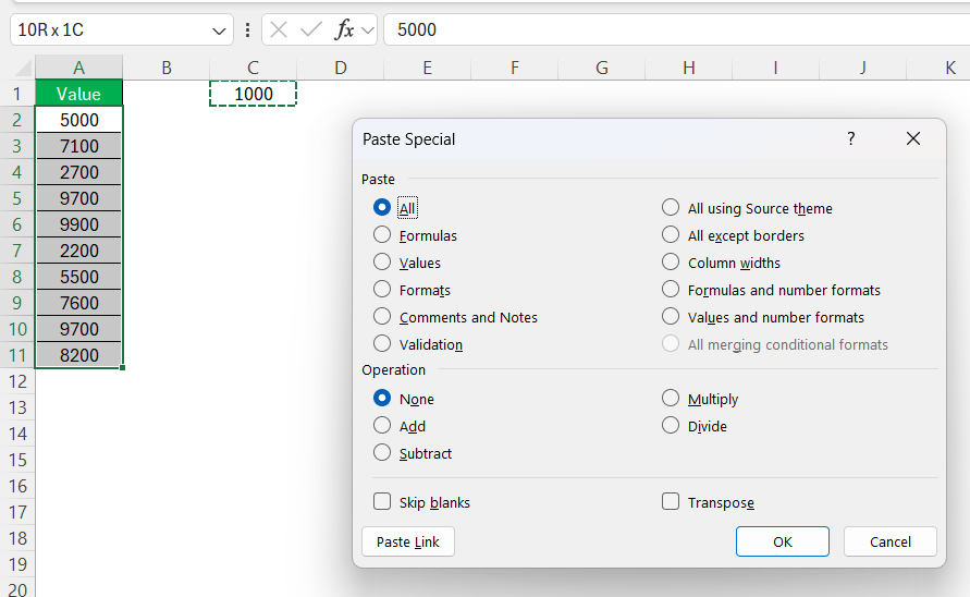 Convert MM to Meter in Excel