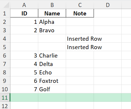 insert more than one row