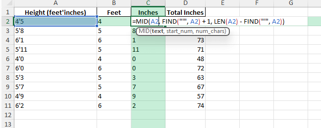 4'5 feet to inches