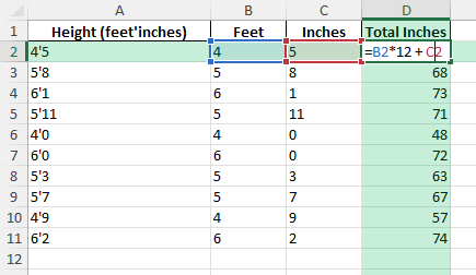 4'5 feet to inches