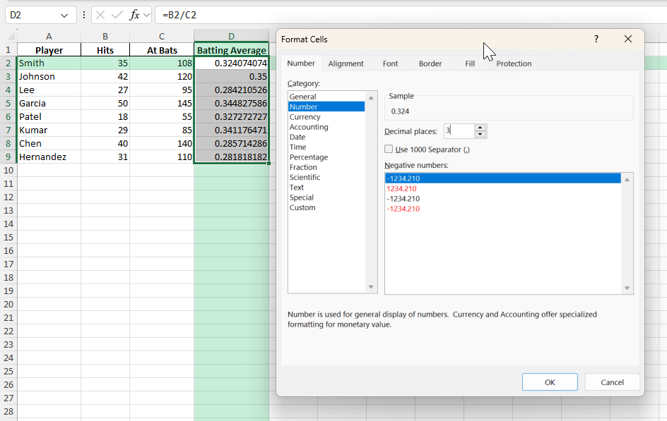 calculate batting average