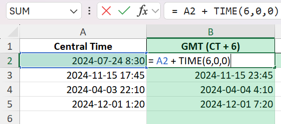 Central Time to Greenwich Mean Time