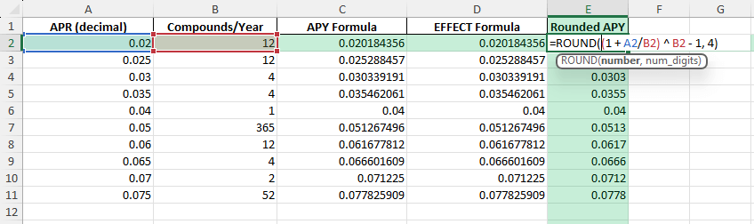 APY in Excel