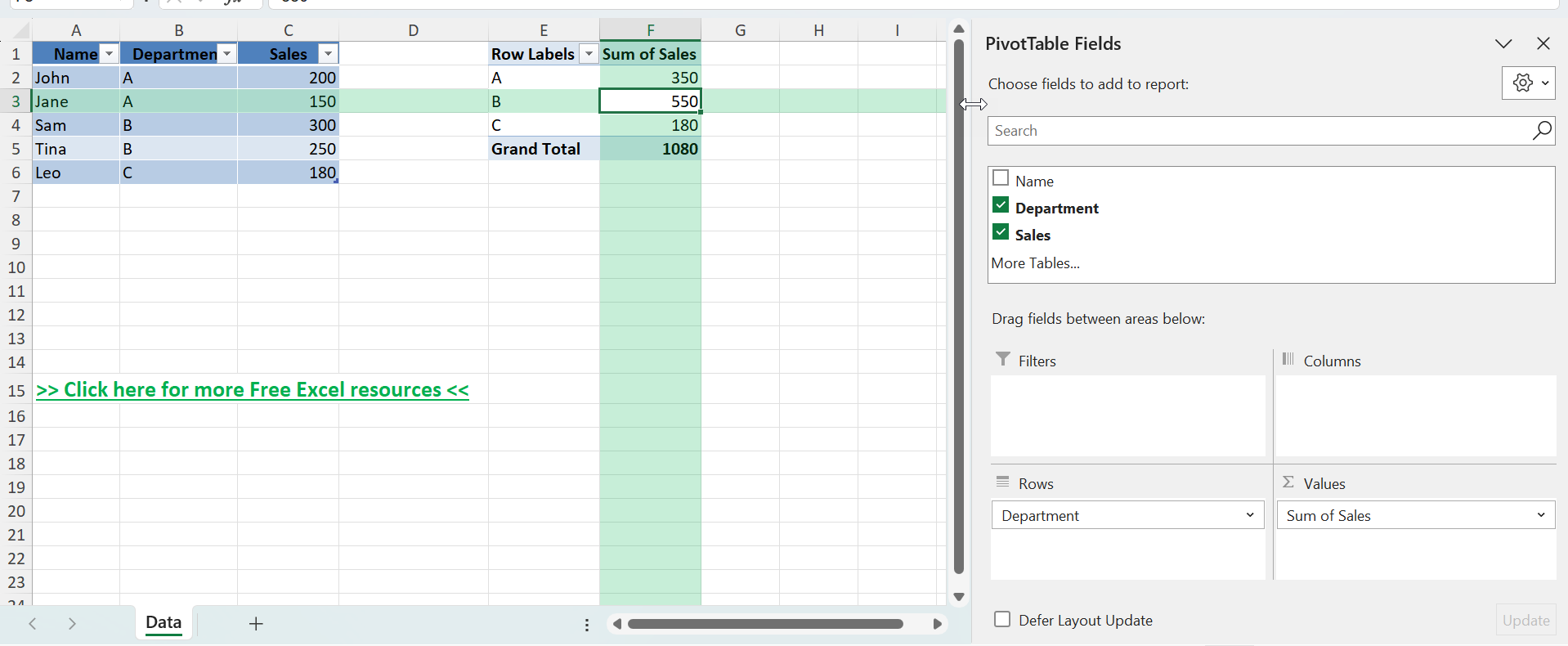 automatically refresh a pivot table