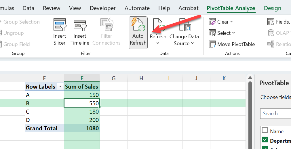 automatically refresh a pivot table