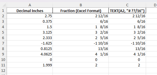 Convert Decimal to Fraction Inches