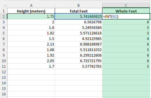 meters to feet and inches