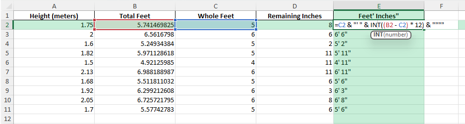 meters to feet and inches