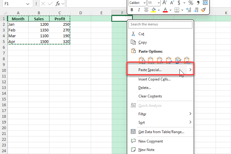 transpose data