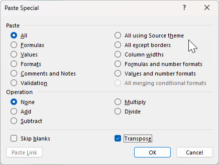 transpose data