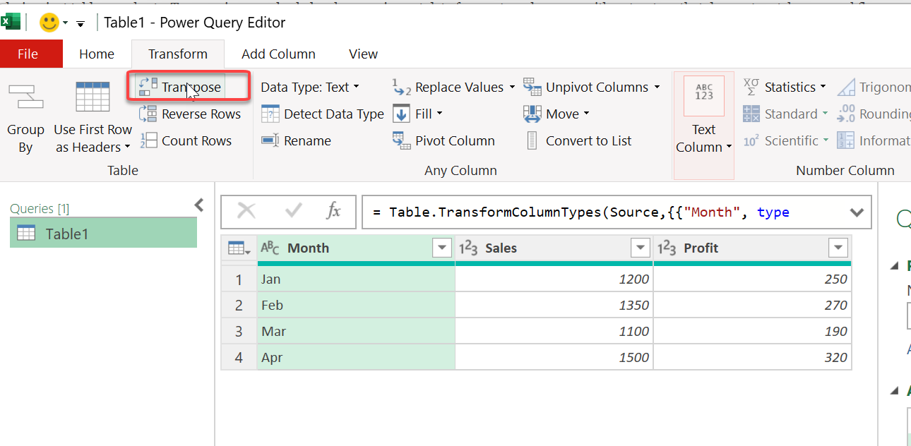 transpose data