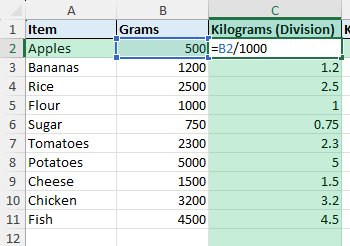 convert grams to kilograms