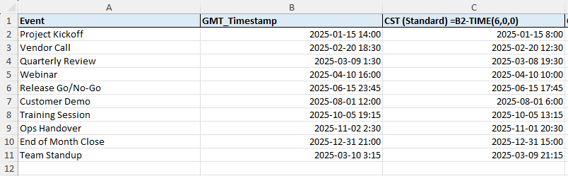gmt time zone to cst