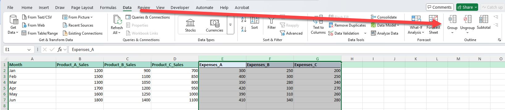 group columns