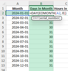 hours in a month