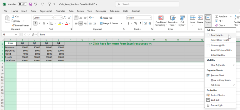 How to Make Cells the Same Size in Excel - Step by Step Guide ...