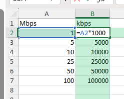 mbps to kbps