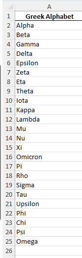 sorting the greek alphabet