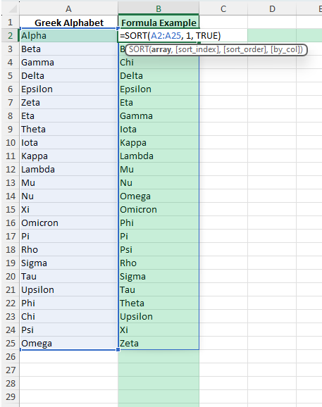 sorting the greek alphabet
