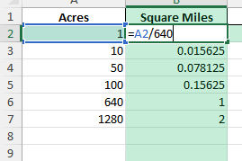 square acres to square miles