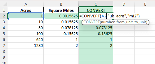 square acres to square miles