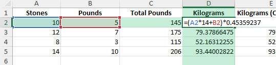 stone and pounds to kg