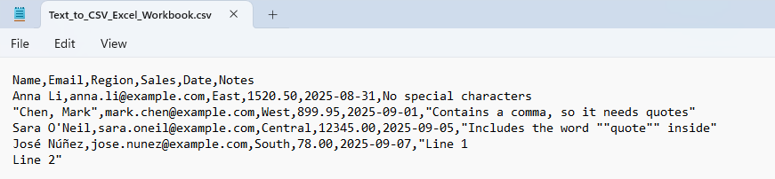 text to csv