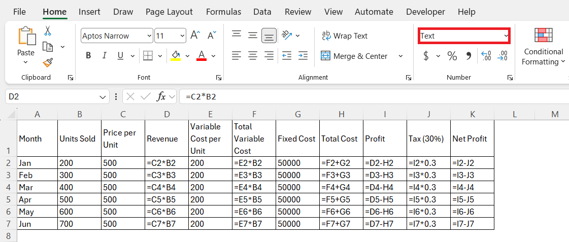 Excel Showing Formula instead of Result Excel Showing Formula instead of Result