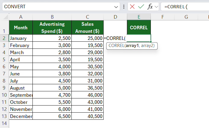 CORREL function in Excel