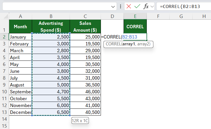 CORREL function in Excel