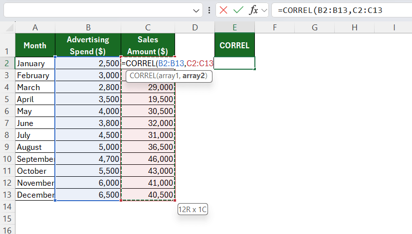 CORREL function in Excel