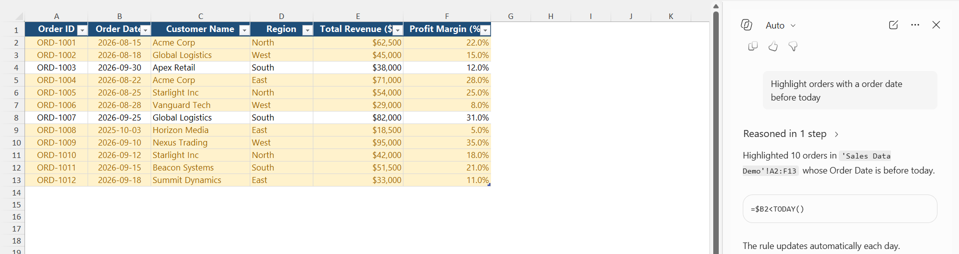 Conditional Formatting with Copilot in