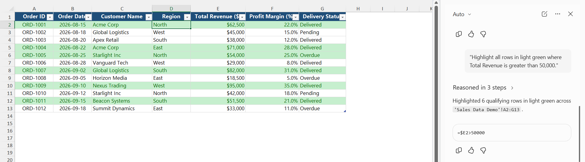 Conditional Formatting with Copilot in Excel