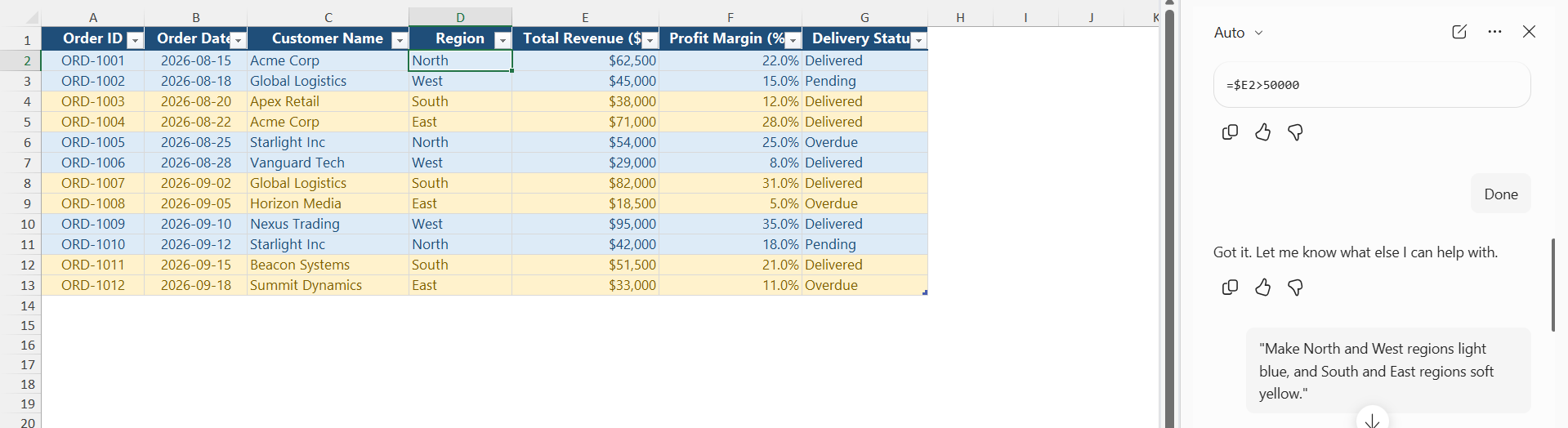 Conditional Formatting with Copilot in Excel