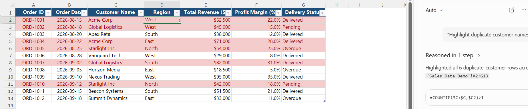 Conditional Formatting with Copilot in Excel