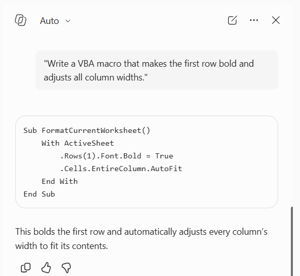 Copilot Write Excel VBA Macros
