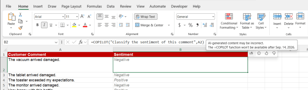 Excel COPILOT Function
