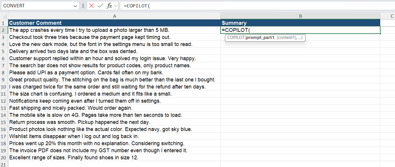 Excel COPILOT Function