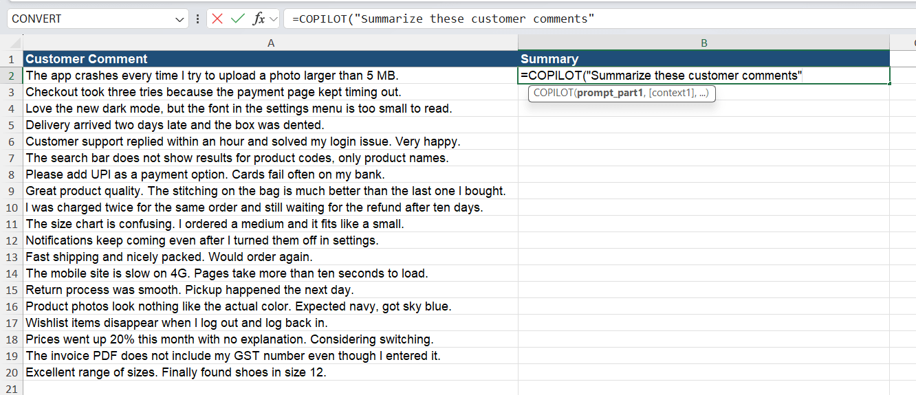 Excel COPILOT Function