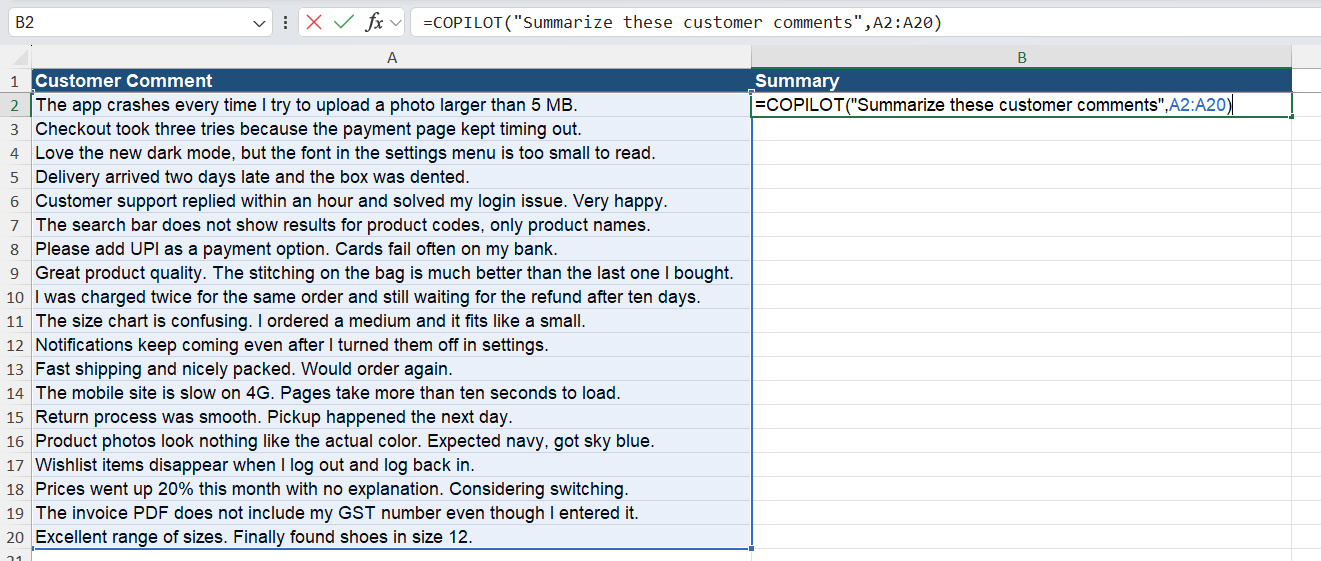 Excel COPILOT Function