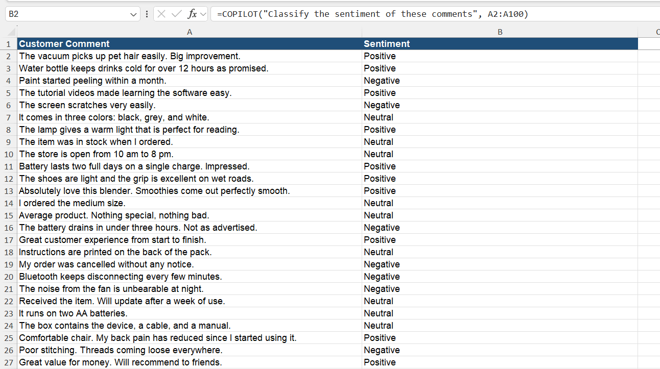 Excel COPILOT Function