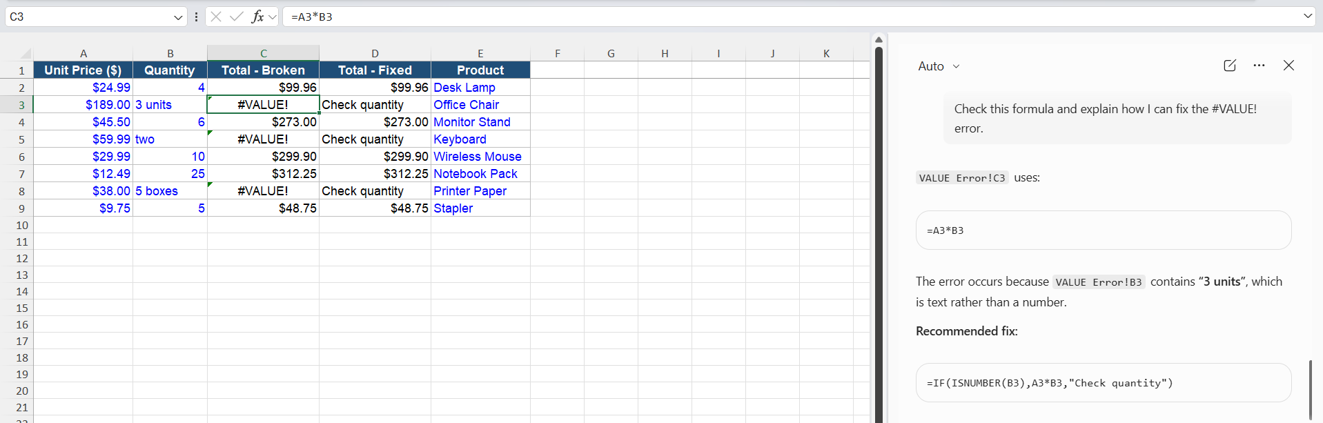 How to Fix and Explain Excel Formulas with Copilot