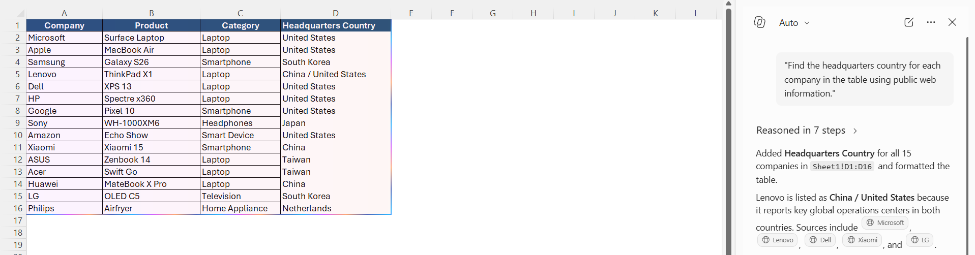 Web Data in Copilot for Excel