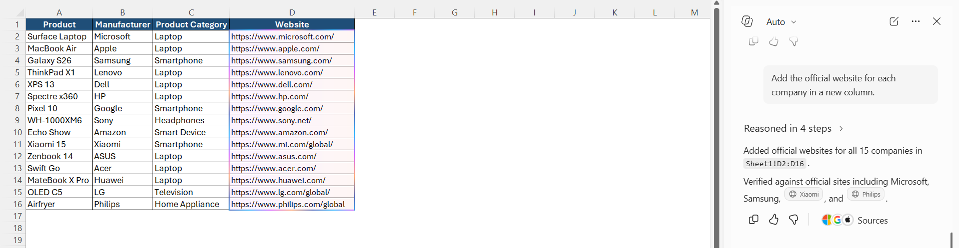 Web Data in Copilot for Excel