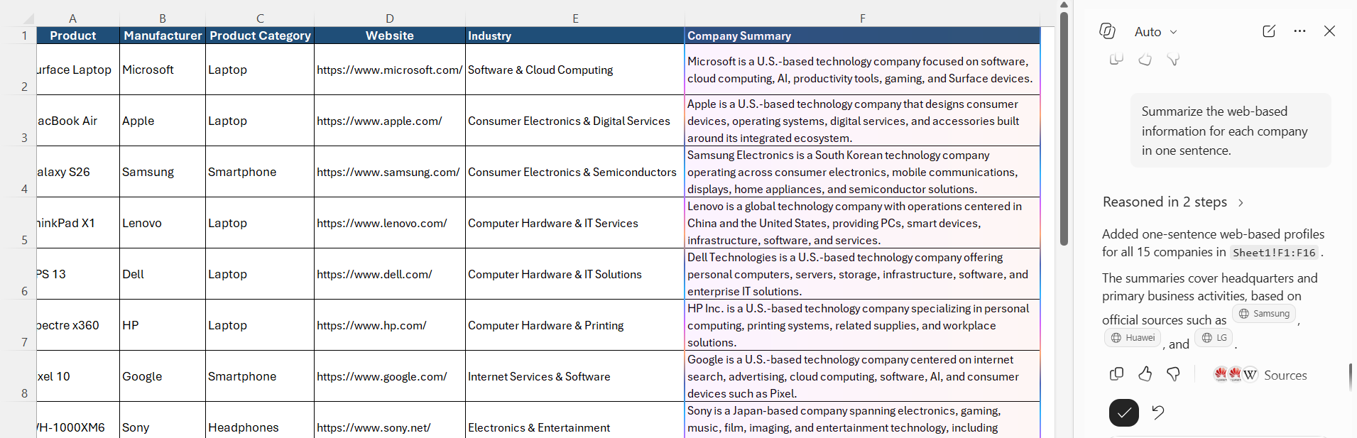Web Data in Copilot for Excel